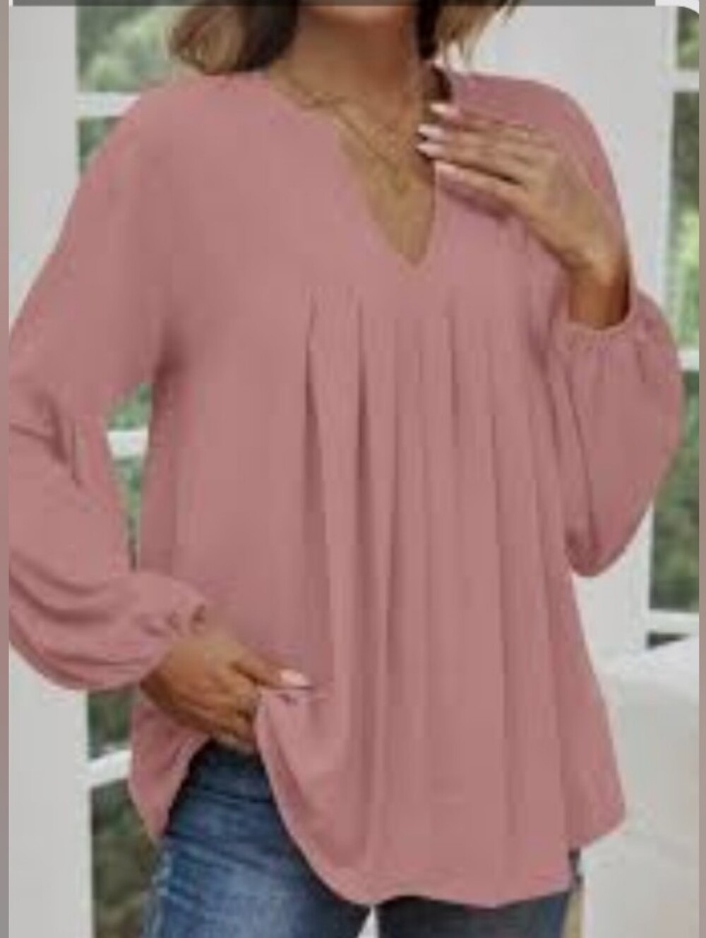 Relaxed V-Neck Long Sleeve Top - Dusty Rose Size Large - Picture 2 of 4